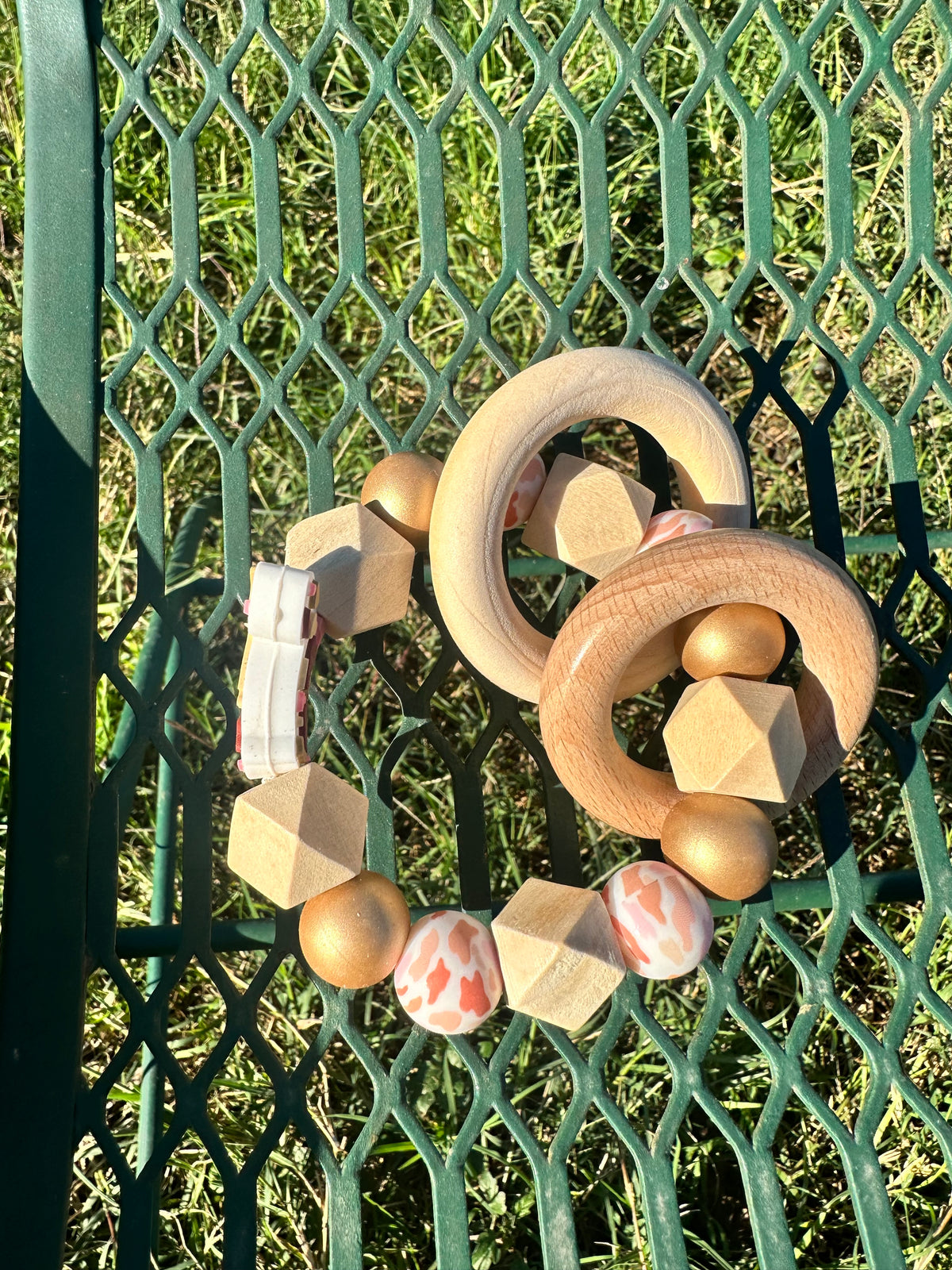 Pink and Gold Cow Head Rattle