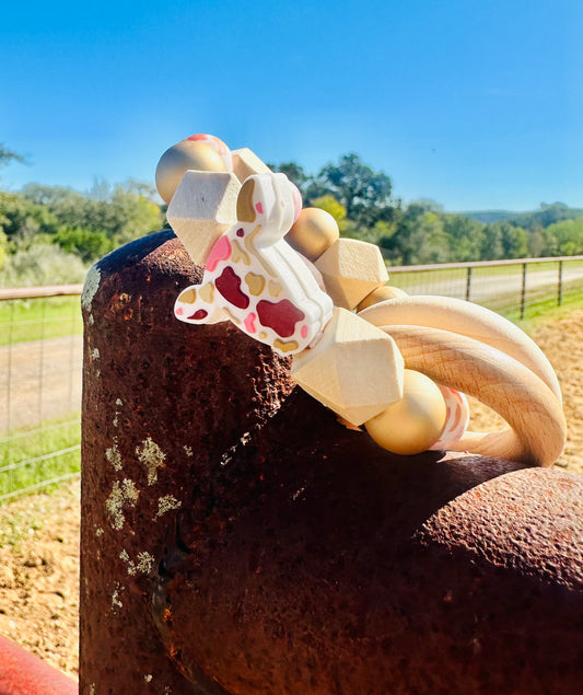 Pink and Gold Cow Head Rattle
