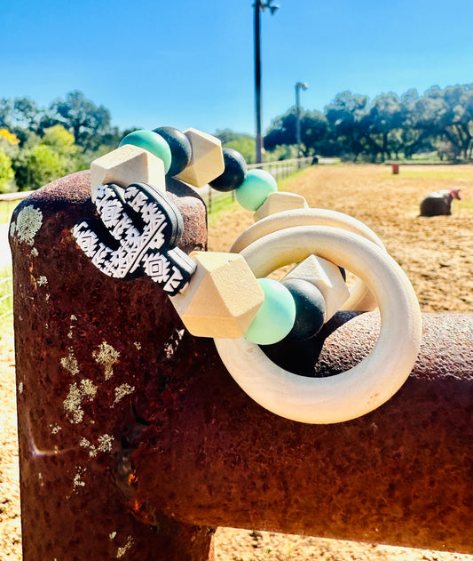 Black & Mint Aztec Cactus Rattle